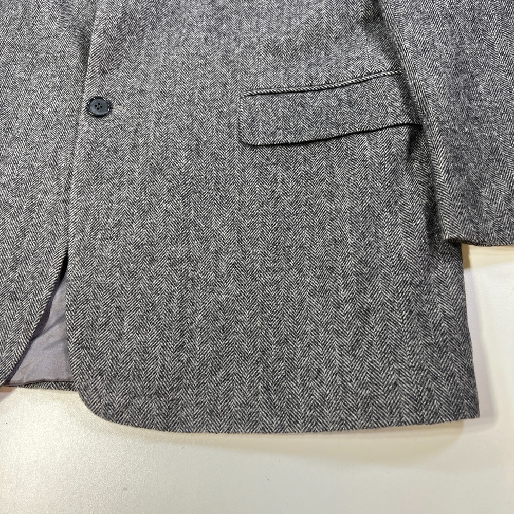 Chereskin Camel Hair Blazer Mens Long 44 Gray Herringbone Tweed Coat Jacket - Picture 3 of 12